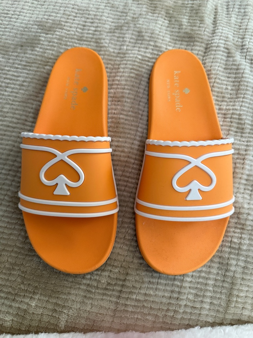 kate spade Orange Slide Sandals with White Trim